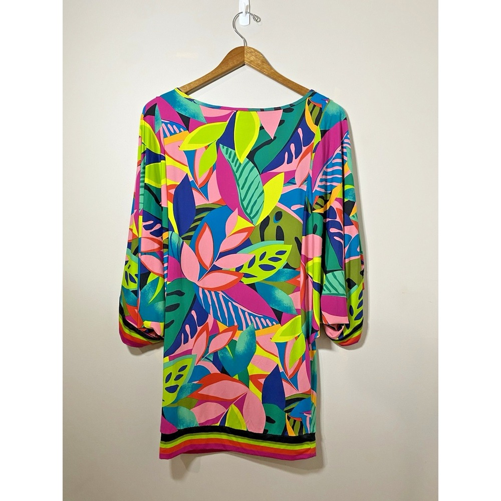 Trina Turk Swim Dress Cover Up Tunic Rainforest Multicolor SMALL Kimomo Sleeve - Picture 2 of 5